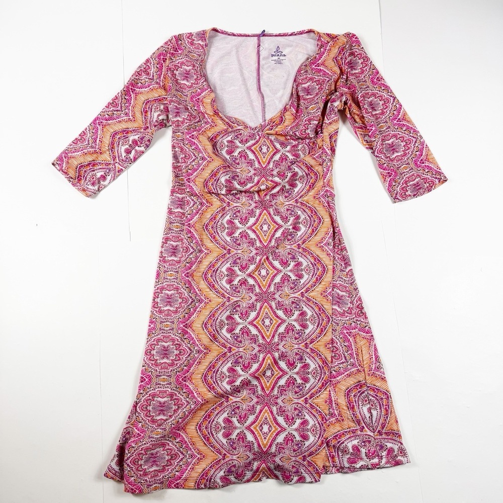 Prana Bali Nadia 3/4 Sleeve Faux Wrap‎ V Neck A Line Dress